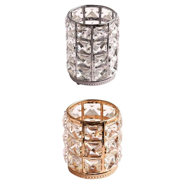 2x Portaescobillas de Maquillaje de Cristal Organizador de Colección Hogar Plata LS Sunnimix colección de almacenamiento de cosméticos