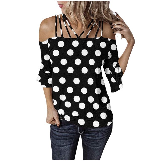 Mujeres sueltas casual 3/4 manga sin tirantes estampado blusa casual camiseta túnica tops Fridja czfsfas1612