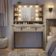 thumbnail image 5 of EnHomee Vanity Desk with Mirror and Lights Makeup Vanity with 2 Storage Drawers Wooden Vanity with Charging Staion for Bedroom, Small Space, Gray Oak, 5 of 7
