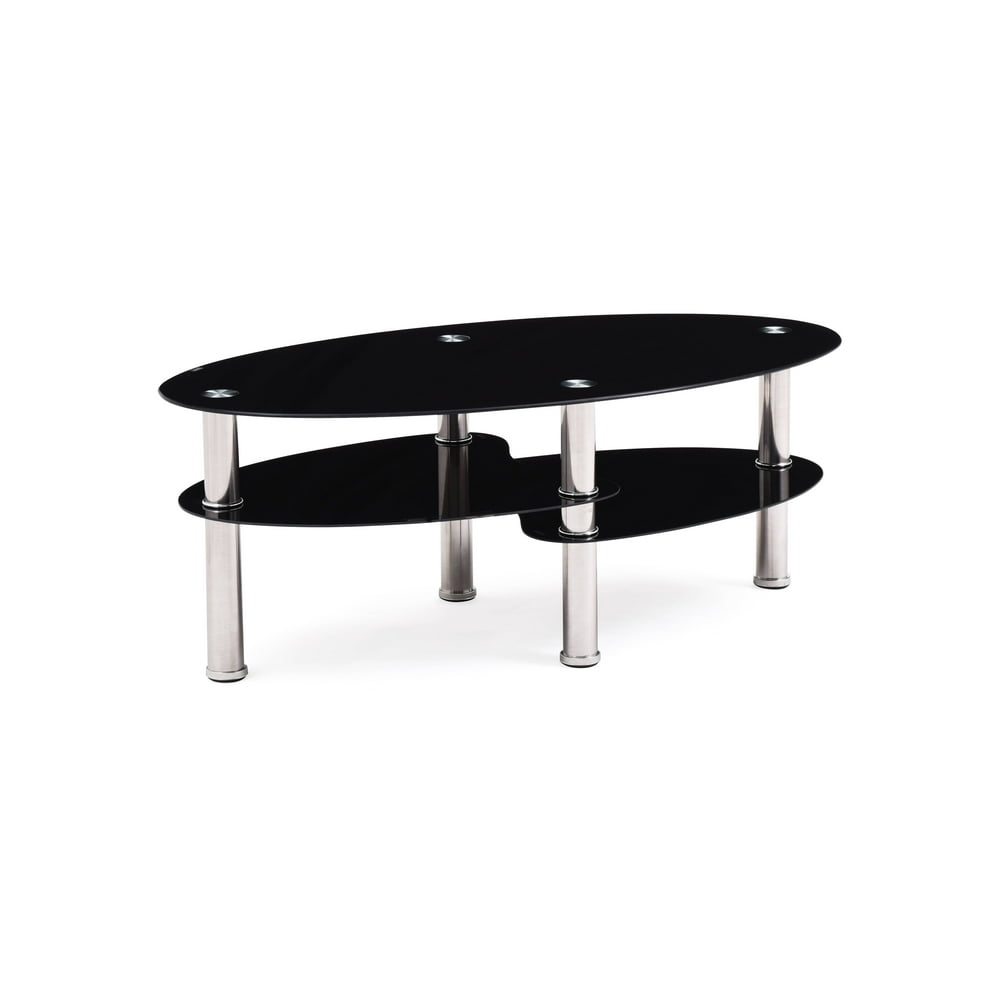 Hodedah Oval Glass 3-tier Coffee Table, Black - Walmart.com - Walmart.com