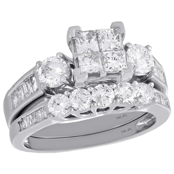 14K White Gold Solitaire Diamond Bridal Set Engagement Ring Wedding Band 2 Ct