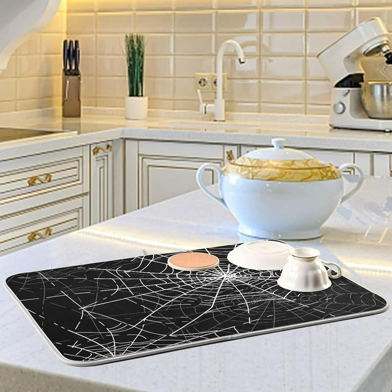GZHJMY Halloween Dish Drying Mat White Spider Web Microfiber Absorbent Drying Pad Heat Resistant Kitchen Countertop Island Protector Stovetop Cover Holiday Present 18 24 Walmart