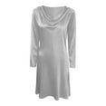 thumbnail image 5 of Stamzod formal Wedding Guest Dress Womens Long Sleeve Elegant Party Dress Summer Satin Dresses for Women Silver M, 5 of 7