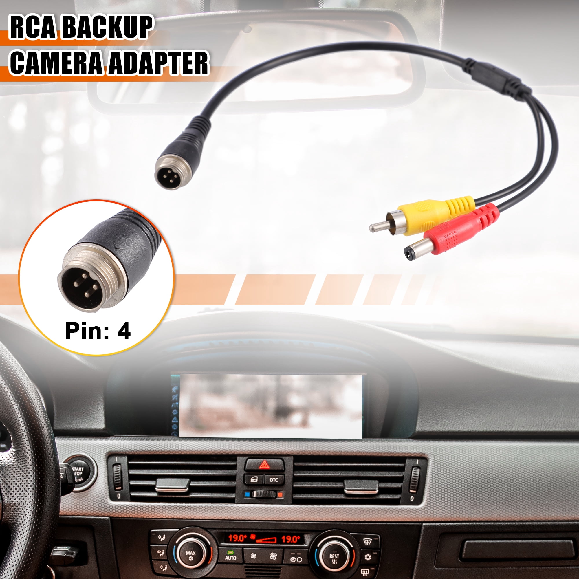Unique Bargains 2x Car Camera Adapter M12 4-Pin Male to RCA AV DC Male Connector
