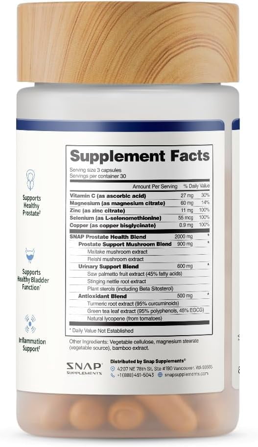 Snap Prostate Health for Men, Saw Palmetto & Botanicals for Prostate & Urinary Support, Men’s Wellness Supplement, 90 Capsules