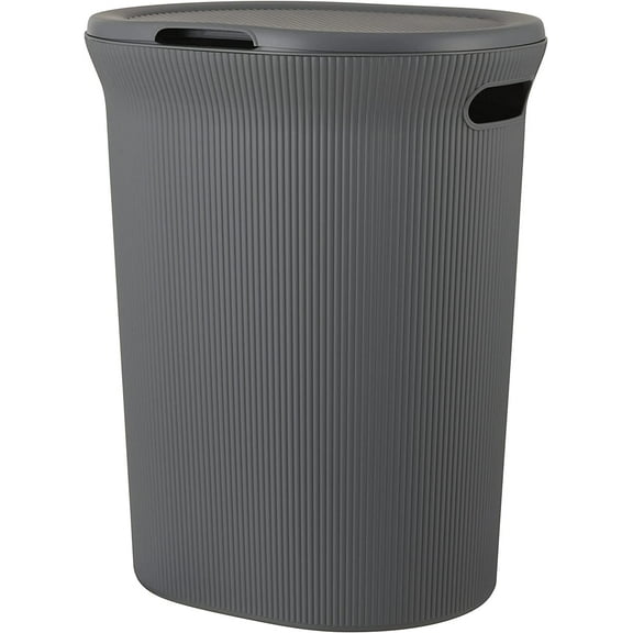 Superio 40L Elegant Ribbed Plastic Laundry Hamper with Lid - Gray