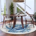 thumbnail image 4 of Summer Round Living Room Rugs 5 ft, Ocean Blue Geometric Texture Conch Starfish Wood Grain Washable Area Rug with Non-Slip Sturdy Edge Binding Round Carpet for Entryway Kitchen Bedroom Bathroom, 4 of 9