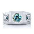 thumbnail image 2 of Gem Stone King 925 Sterling Silver Millennium Blue Mystic Topaz and Blue Diamond Men's Ring (2.03 Cttw, Available in Size 7, 8, 9, 10, 11, 12, 13), 2 of 2