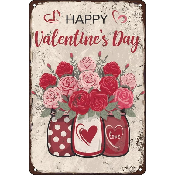 Happy Valentine's Day Metal Sign Romantic Wall Art for Bedroom Living Room Office Kitchen Home Man Cave Garden Bar and Gifts 12x8 Inch