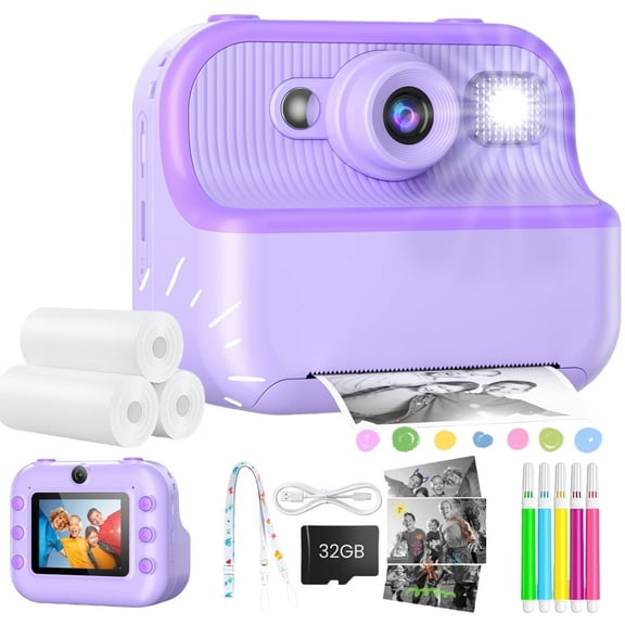 HopeRock Kids Camera Instant Print, 1080P Digital Video, Instant Print Toy Camera for Girls Ages 3-8