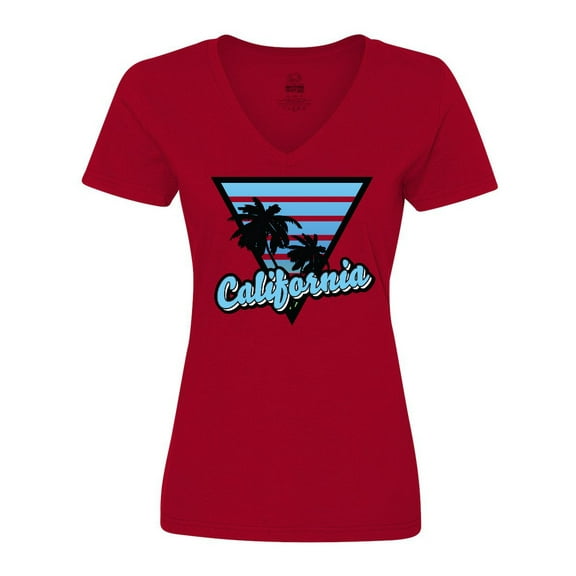 Inktastic California with Triangle and Palm Trees in Blue Women's V-Neck T-Shirt
