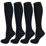 Youth Sport, Soccer, Football Long Compression Socks. Knee High 4 Pack for Kids and Youth; Boys & Girls Gift Set; Color: All Solid Black fits Ages 10-16.