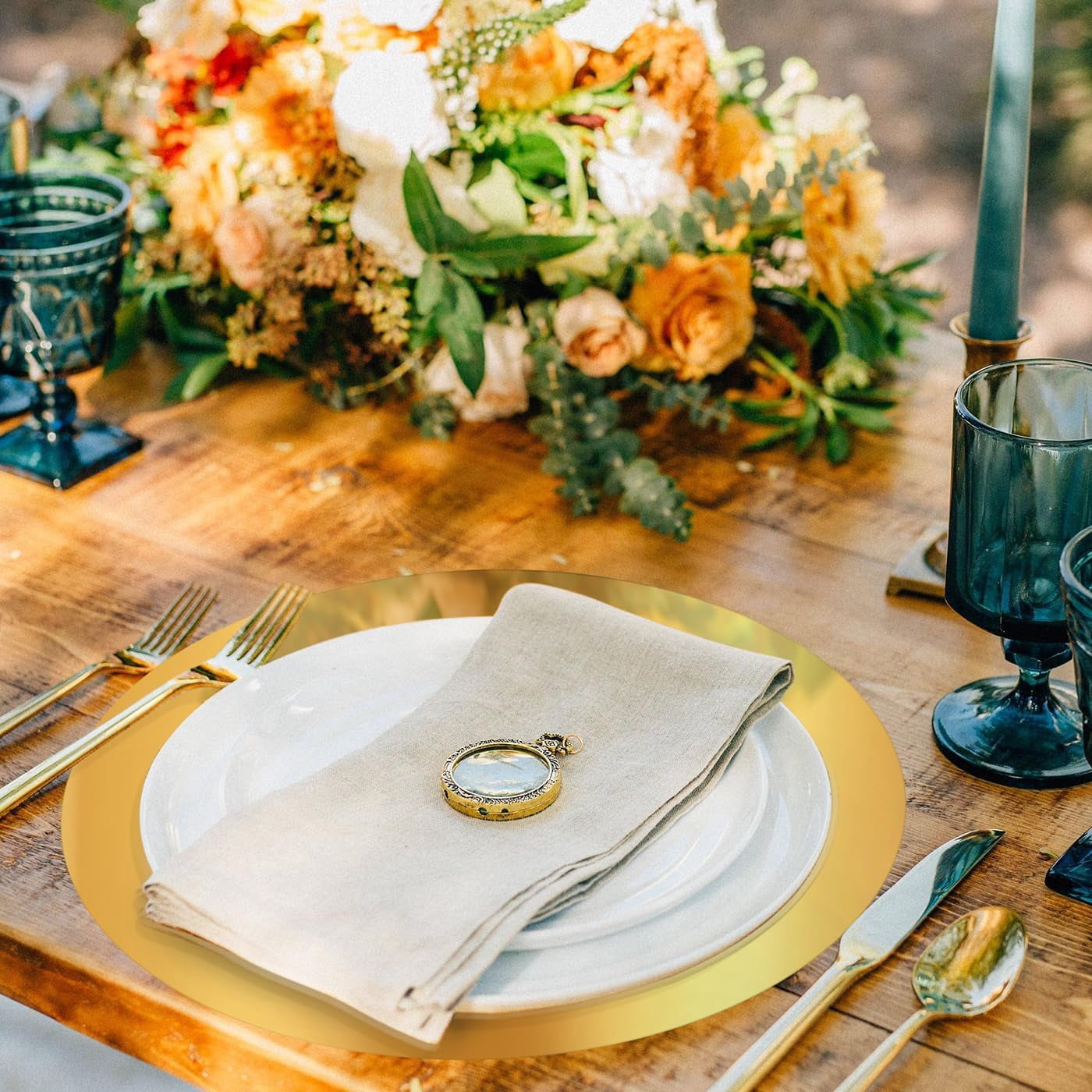 100PCS Round Gold Placemats,  Disposable Paper Placemats for Dining Table, Mirrored Gold Charger Place Mat for Kitchen Banquet Table Setting Wedding Birthday Dinner Party Decor