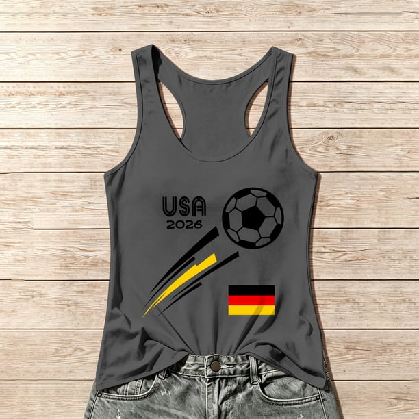 Women's Football Graphic Tank Tops, Women's Sleeveless Running Tank Top, Breathable Lightweight Sports Vest for Workout, Gym, Yoga, Training for Soccer Tournament 2026 Gray Size: M
