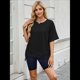 thumbnail image 5 of Camisetas de Gran Tamaño para Mujer, Cuello Redondo, Corta, Blusas Casuales de Verano, Blusas Holgadas de Corte Alto Negro L, 5 of 10