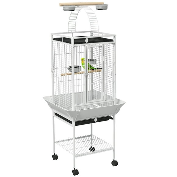 PawHut 61.5 Inch Bird Cage Parakeet House for Cockatiel with Stand, White