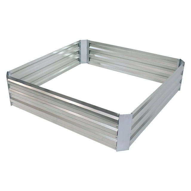 Sunnydaze Galvanized Square Raised Garden Bed - 4' x 4' x 1' - Silver
