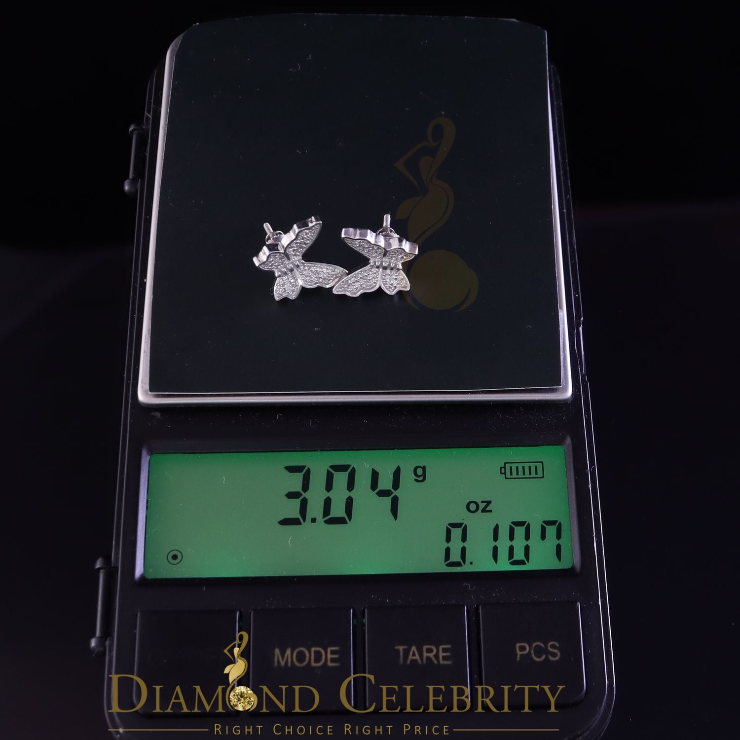 Diamond Celebrity's Butterfly Stud Earrings White 925 Sterling Silver Women's 0.50ct Cubic Zirconia