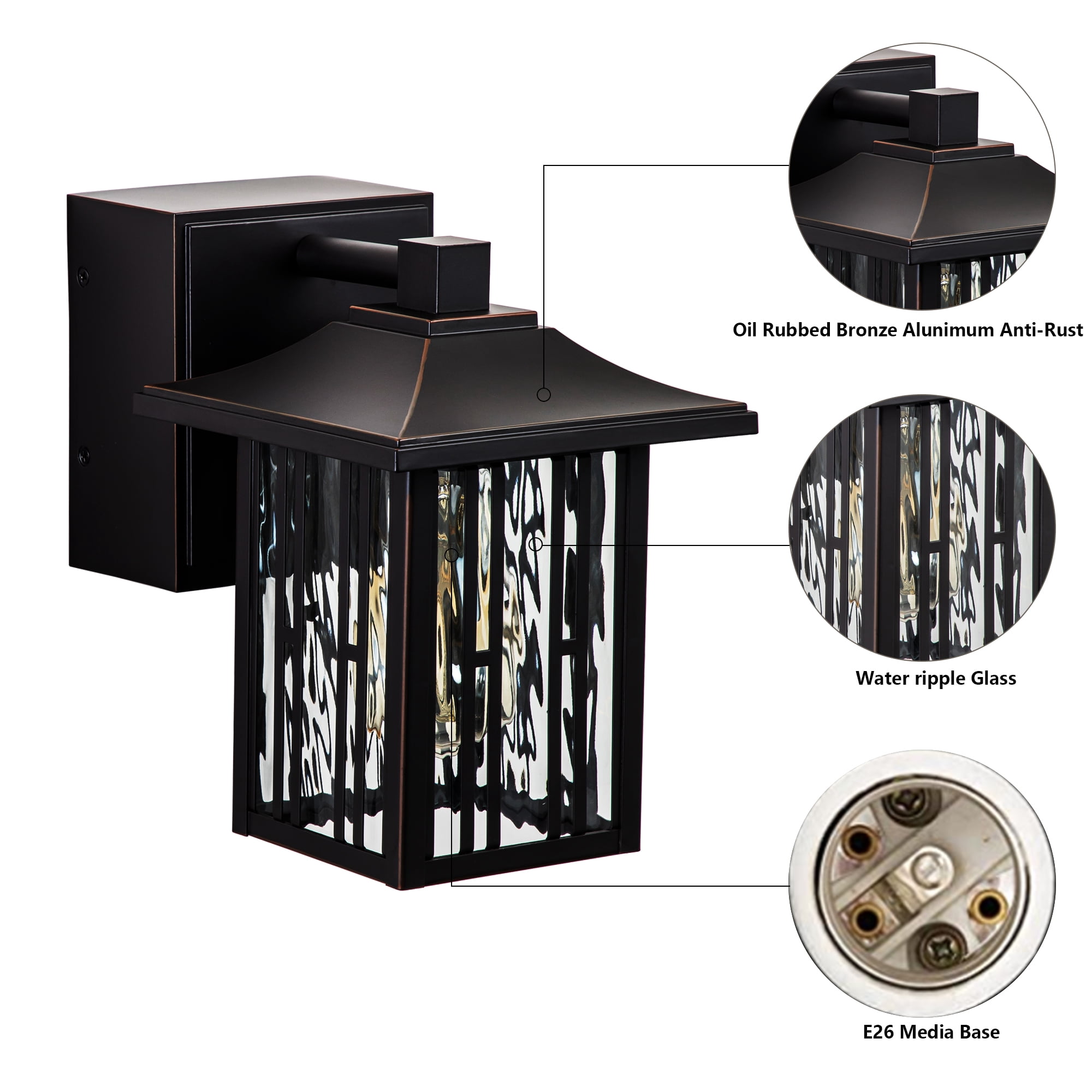 2-Pack Outdoor wall light with GFCI outlet with Water Glass