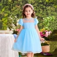thumbnail image 3 of Avrntaa Toddler Girls Tulle Dress Puff Short Sleeve A-Line Flowy Dress Casual Party Dresses 4-8Y, 3 of 5