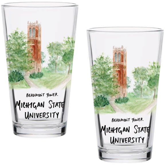 Michigan State Spartans Laura Wilcox Watercolors 16oz Pint Glass 2-Pack