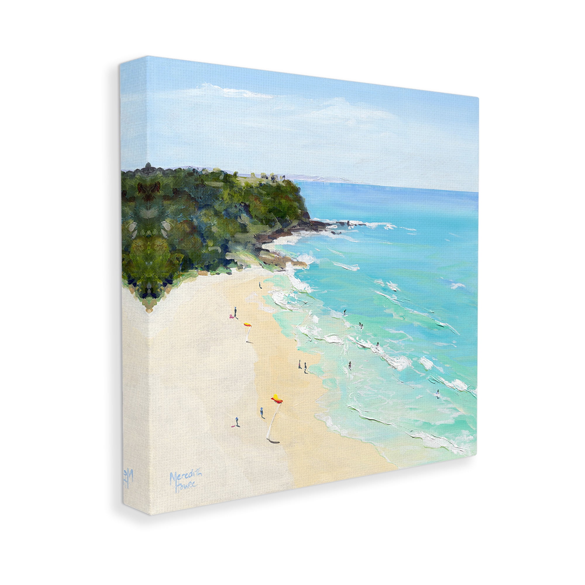 Stupell Industries Aerial Beachgoers Painting Landscape Painting Gallery Wrapped Canvas Art Print Wall Art, 24 x 24