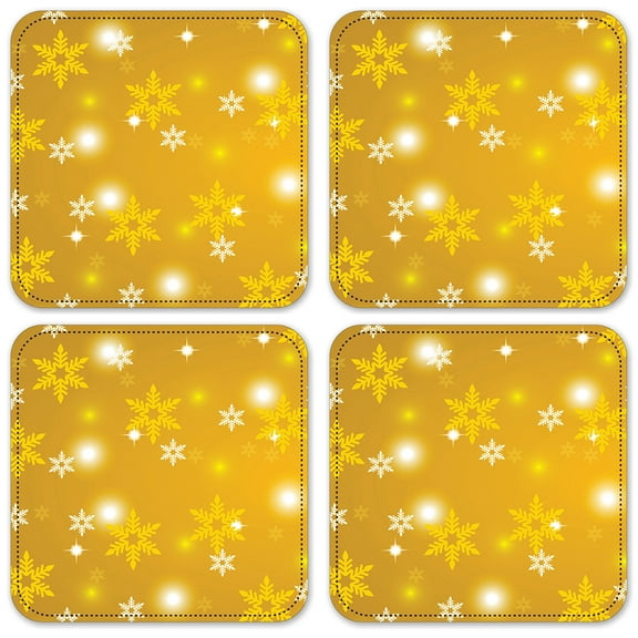 Vinyl Drink Coasters - Set of 4 - Gold Snow Flakes