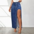 thumbnail image 2 of Women Fashionable Design High Slit Spring And Summer Washed Solid Color Mid Length Skirt Denim Skirt, 2 of 2