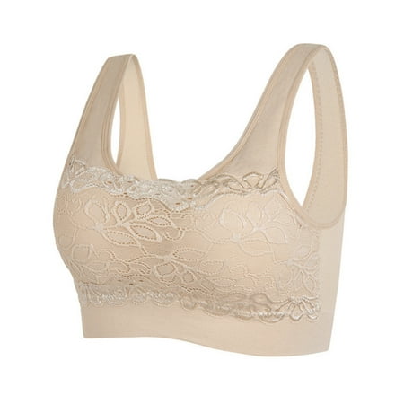 ATOYSOY Lace Splicing Everyday Bra Yoga Activewear Bralette Solid Color Underwear Push Up Comfort Bra Workout Breathable Clearance Teens Wirefree Tank Tops Beige L