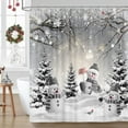 thumbnail image 2 of Farmhouse Winter Christmas Shower Curtain, Cute Snowman Snow Forest Pine Tree Scene Shower Curtain for Bathroom Rustic Xmas Snowflake Holiday Gray Bathroom Accessories Polyester 72"X84" with Hooks, 2 of 6