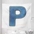 thumbnail image 1 of Letter P Tapestry, Theme Font Design Alphabet Uppercase P with Blue Jean Style Stitches Print, Fabric Wall Hanging Decor for Bedroom Living Room Dorm, 5 Sizes, Blue Yellow, by Ambesonne, 1 of 1