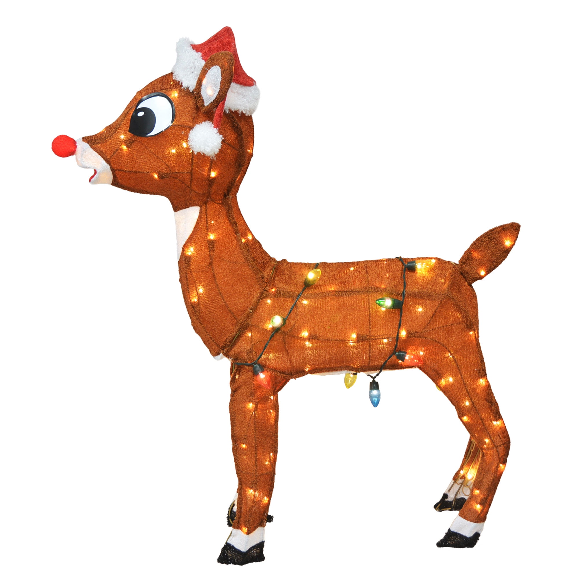 ProductWorks 24 Inch Pre-Lit Rudolph With Santa Hat, Lighted Outdoor ...