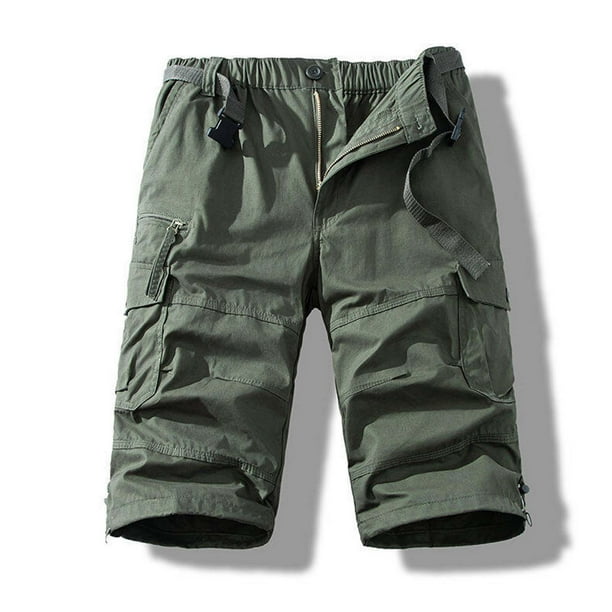 pstuiky Pantalones cortos cargo para hombre, Pantalones cortos cargo elásticos para hombre, informales, con cordón ajustable, clásicos, de verano, con múltiples bolsillos
