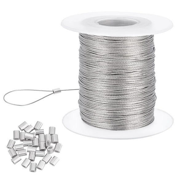 328 Feet 0.5mm Heavy Duty Picture Hanging Wire 304 Stainless Steel Photo Frame Hanging Wire with 30 pcs Aluminum Crimping Loop Sleeve for Mirrors Frames Load Capacity 9.7LB DIY DIY