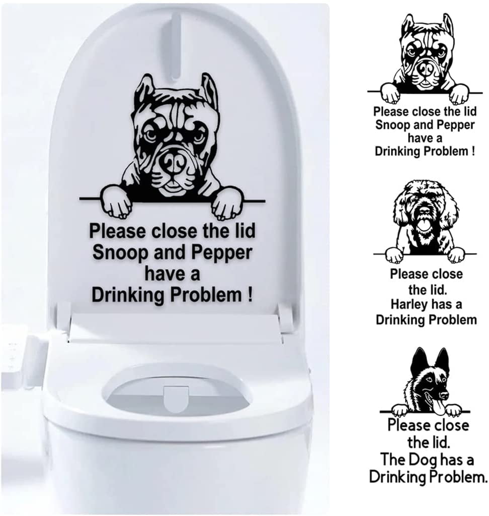 3Pack Dog Toilet Stickers, Please Close The Lid Toilet Sign Dog