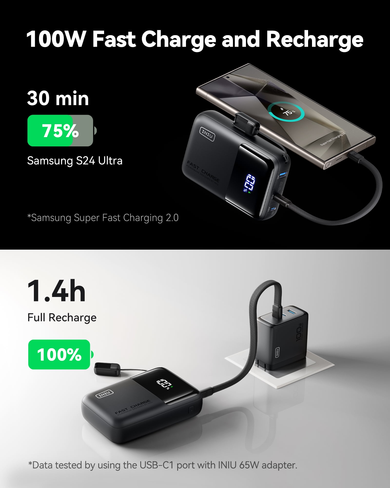 INIU Power Bank, 100W 25000mAh PD Fast Charging Laptop Portable Charger for MacBook iPhone 16 15 14 Samsung S23 S22, White