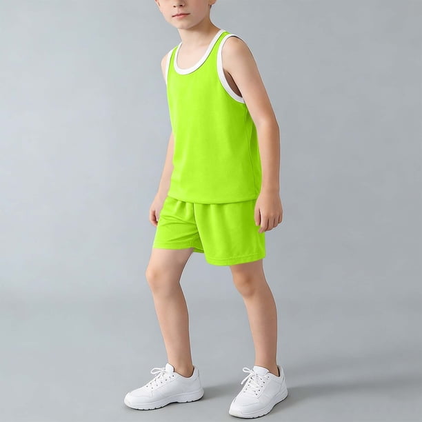 Odeerbi Niños Niñas Malla Atlético Conjunto de Ropa Deportiva Respirable Camiseta de Verano Con Pantalones Cortos Conjunto Para 2-12 Años
