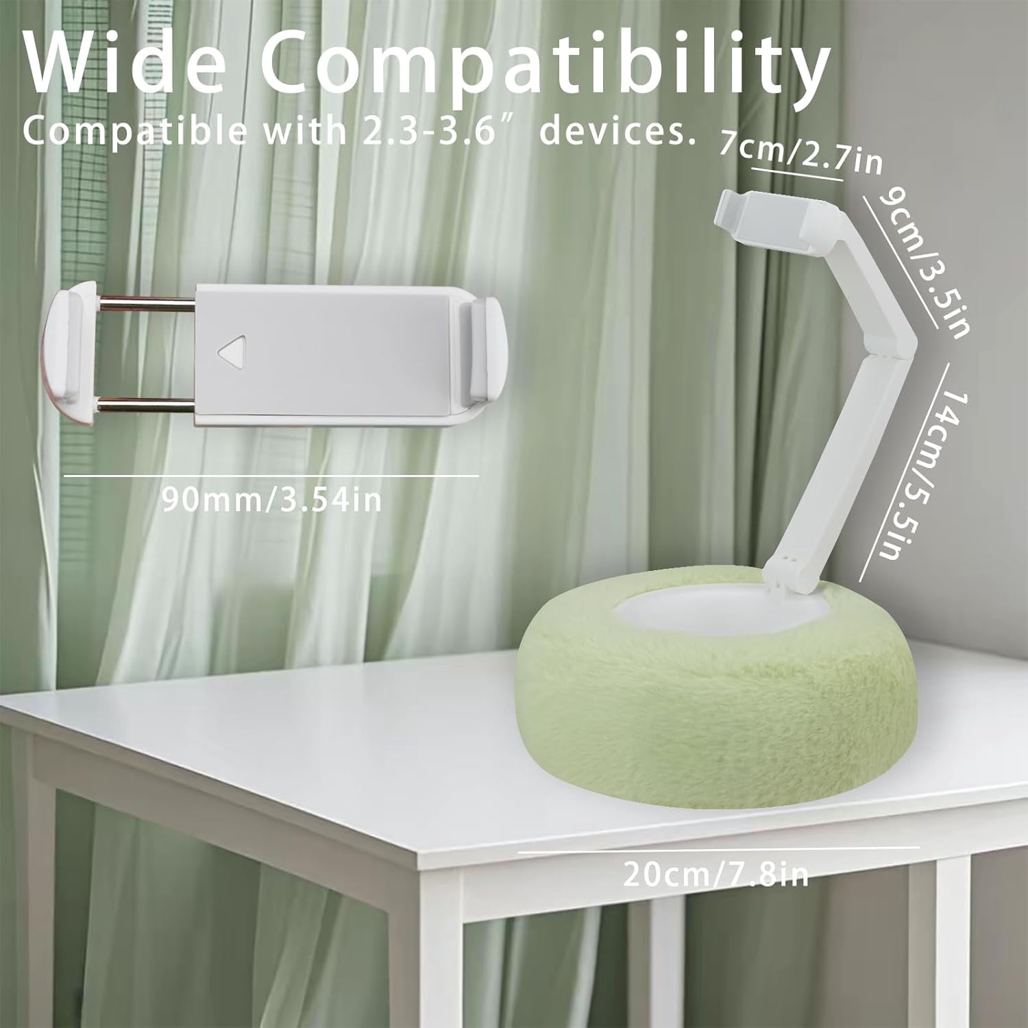 JUMRHFAN Pillow Stand Holder for Reading in Bed, Compatible with 2.3"-3.5" Phone/iPhone, Google, Samsung, Kindle, Portable Adjustable Phone Holder for Bed with Soft Plush Fabric and Snack Bowl, Green