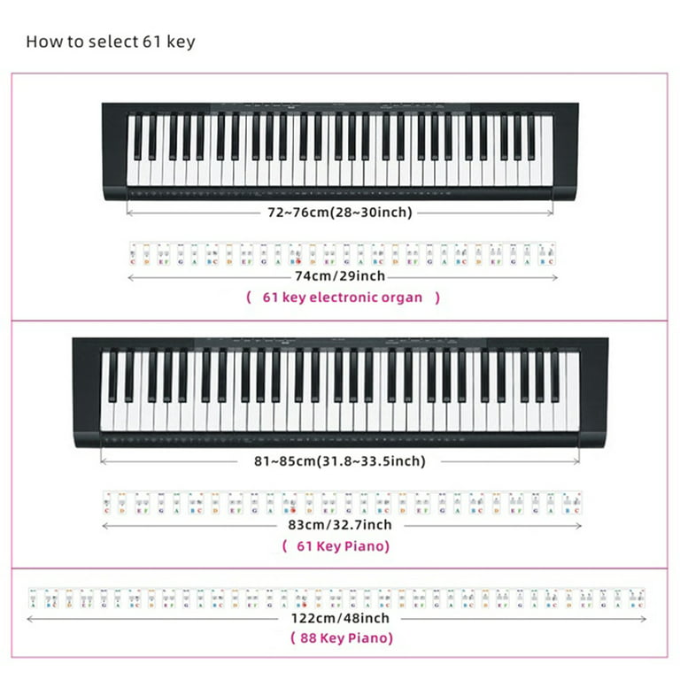 Piano Keyboard Stickers for 61 Key, Bold Large Letter Piano Stickers for  Learning, Removable Piano Keyboard Letters, Notes Label for Beginners and