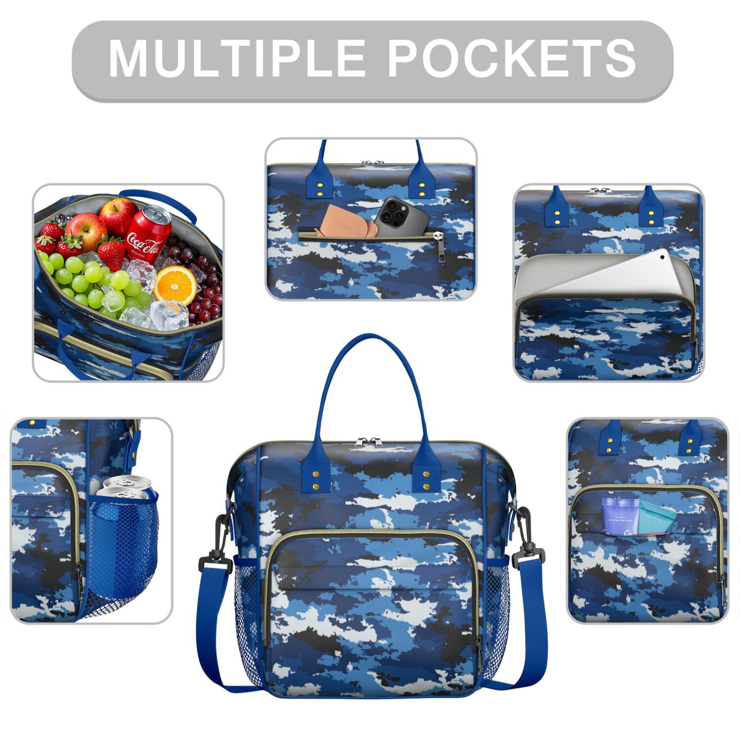 Military Camouflage Lunch Box – Hunting Camo Pattern Insulated Tote Reusable Leakproof Cooler Bag for Travel Office or Picnic