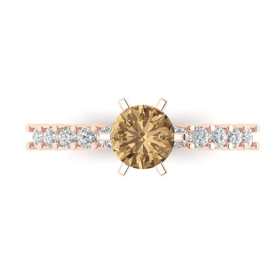 Clara Pucci 14K Rose Gold 1.05ct Champagne Solitaire with Accents Ring