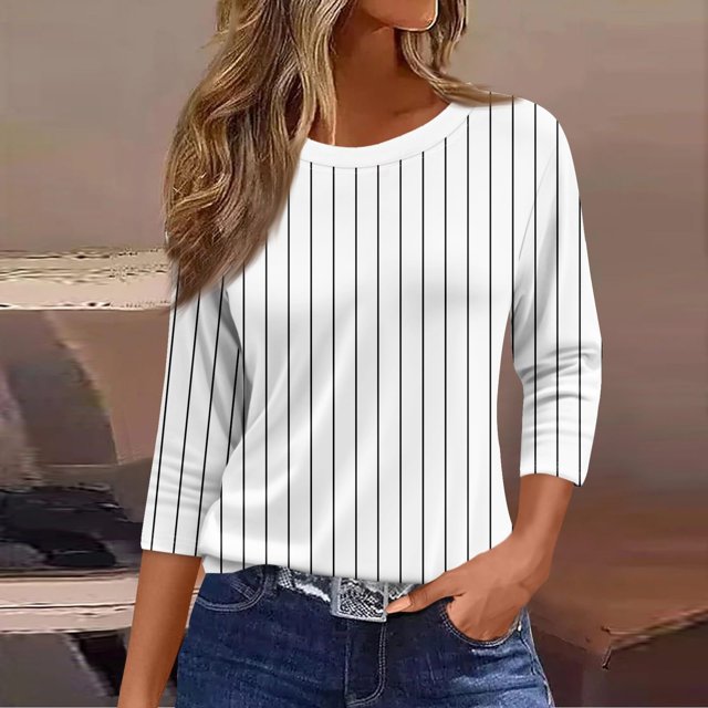 UPPADA 3/4 Chemises à Manches pour Femmes Mode Tendance Hauts Décontractés Col Rond Chandail Ample Confortable Blouses Douces Grande Taille Coupe Ample T-Shirts Décontractés Vêtements Coudes Femmes Hauts à Manches 3/4 Économiques