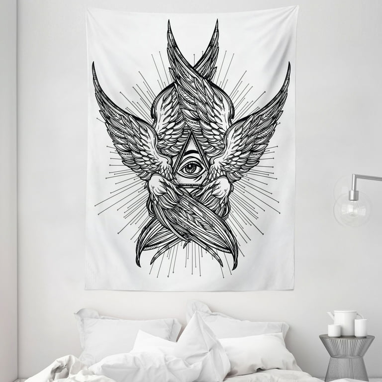 Eye Tapestry All Seeing Eye of Providence Hand Drawn Vintage Style Winged Angel Seraphim Inspired Wall Hanging for Bedroom Living Room Dorm Decor