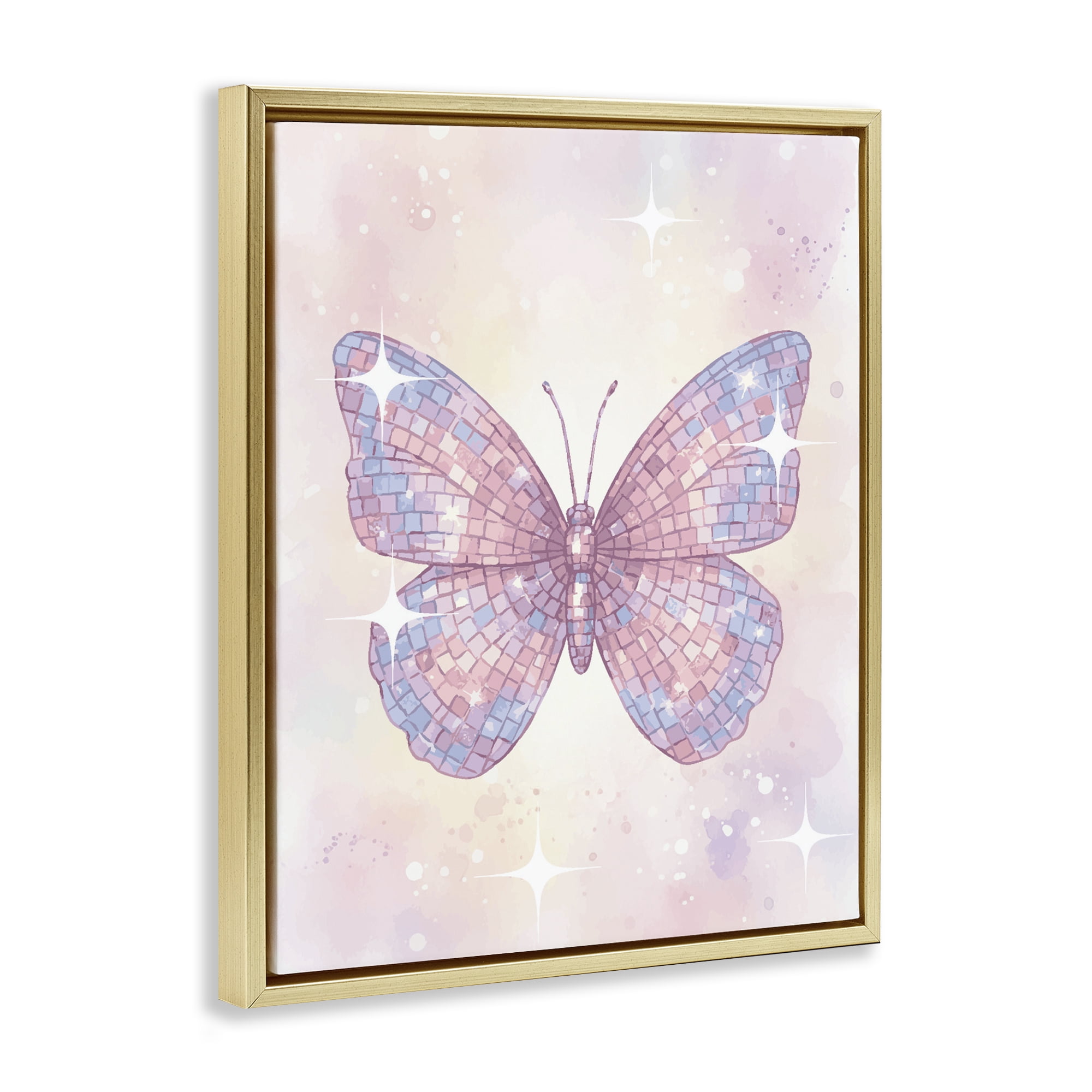 Stupell Industries Delicate Disco Butterfly Gold Framed Floater Canvas Wall Art, design by Lil' Rue