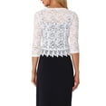 thumbnail image 3 of Floral Lace Shrugs for Women's Evening 3/4 Sleeves Formal Elegant Bolero Cardigan XS White, 3 of 6