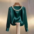 thumbnail image 7 of ManxiVoo Women Pearl Detail Satin Top Long Sleeve Crew Neck Blouse Elegant Fall Work Shirt Luxe Feel Blouse XXL Size Green, 7 of 7