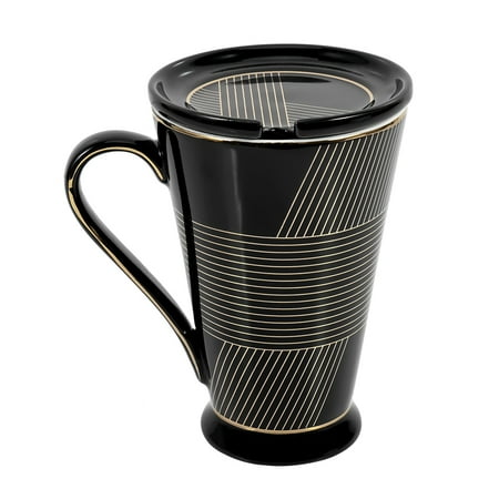 

350Ml Gold Ceramic Mug With Lid And Spoon Milk Coffee Tea Cup Porcelain Mugs Gifts Black
