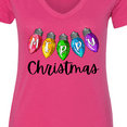 thumbnail image 4 of Inktastic Merry Christmas Rainbow Holiday Lights Women's V-Neck T-Shirt, 4 of 5
