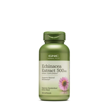 GNC Herbal Plus Echinacea Extract 500mg Supplement, Vegetarian, Supports Natural Resistance, 100 Capsules, 100 Servings