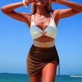 thumbnail image 7 of BOBOGOJP Women's Mesh One Piece Swimdress Swimsuit Tummy Control V Neck U Ring Bathing Suit Drawstring Sarong Swimwear Coffee for Size S, 7 of 7